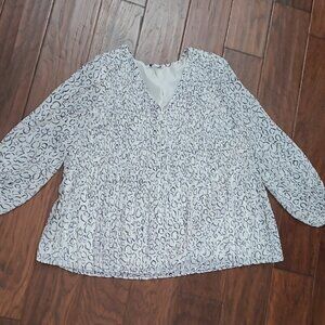 Nine West Black & White Abstract Polka-dot Pleated Blouse size XL